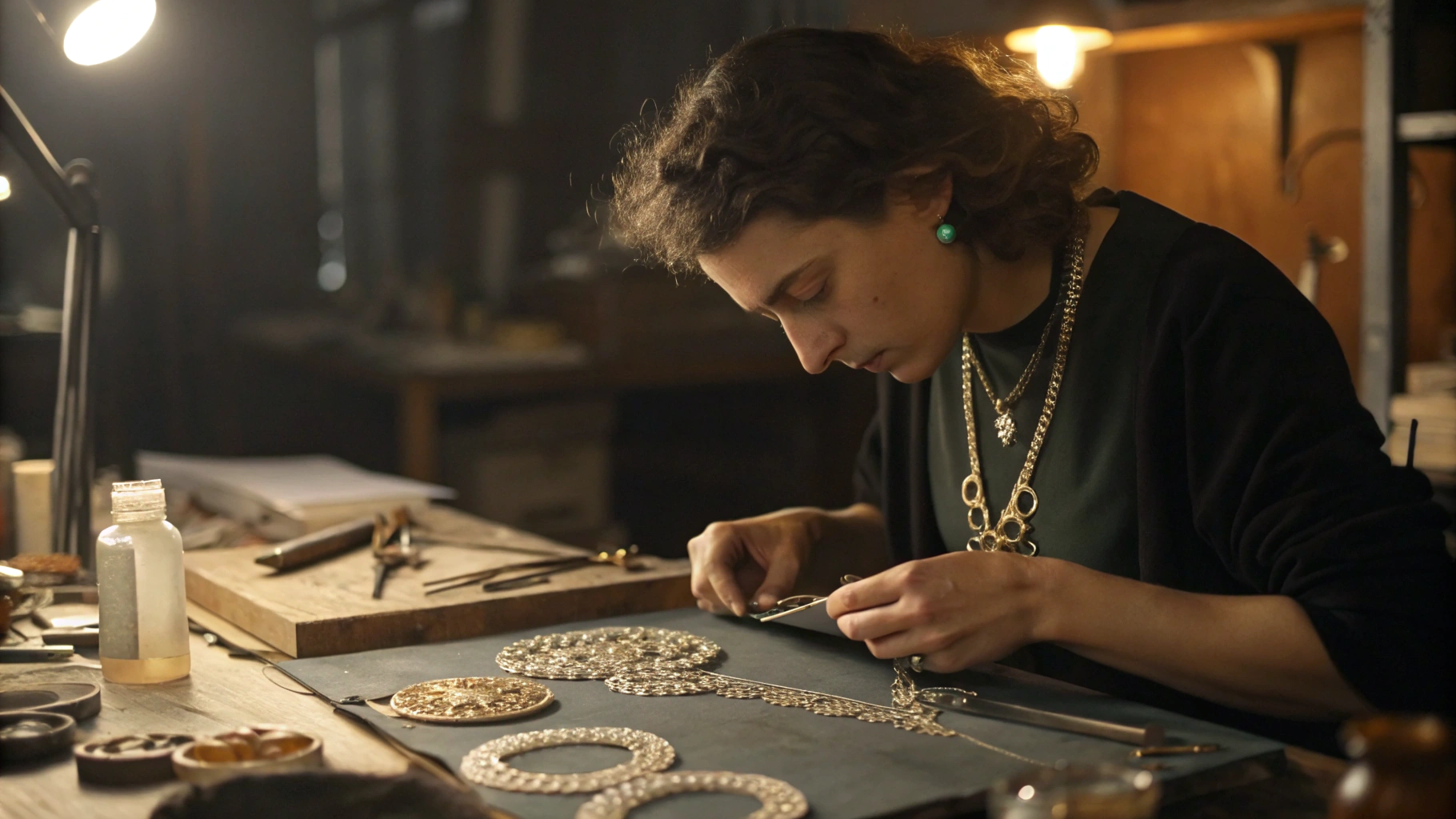 YUNARA jewelry atelier artisan delicately setting gemstone in gold filigree