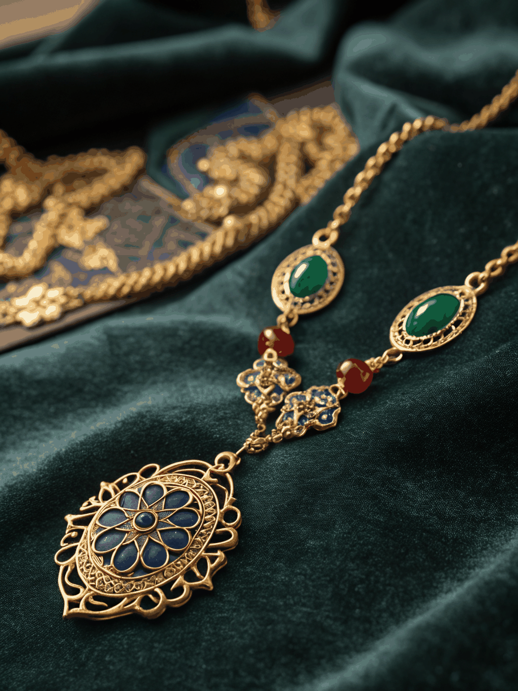 The Imperial Garden collection fine jewelry pieces on warm silk