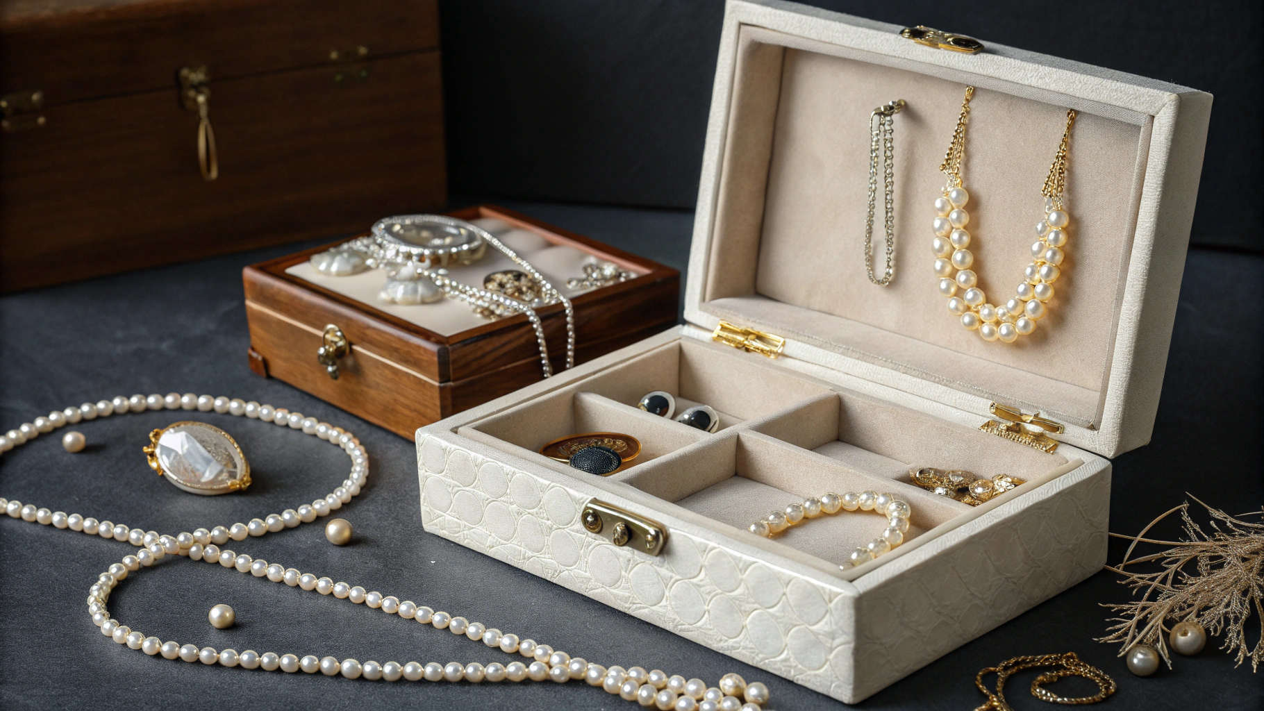YUNARA statement jewelry piece resting in a burgundy velvet collector box